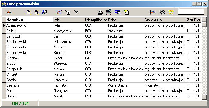 PRACOWNICY Jednym z najwaŝniejszych elementów programu jest oczywiście lista pracowników. Przechowujemy tu dane osobowe dotyczące pracownika.