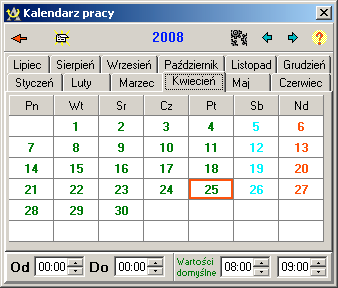 Kalendarz pracy określanie indywidualnego czasu pracy danego pracownika. Szczególną uwagę warto zwrócić na Kalendarz pracy, słuŝący do określania indywidualnego czasu pracy pracownika.