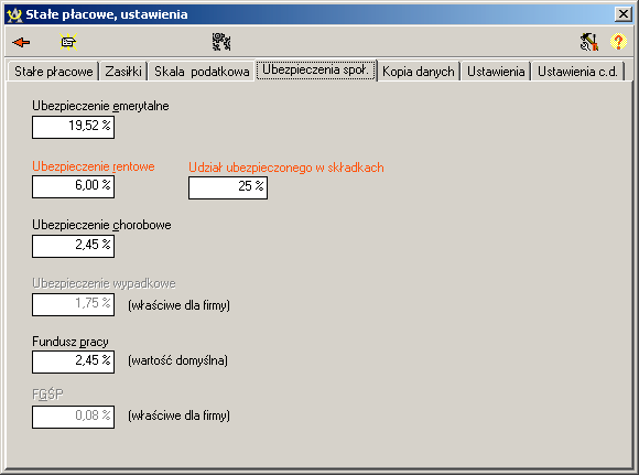 Uwaga: Wartość składki na ubezpieczenie wypadkowe zaleŝy od specyfiki firmy, dlatego teŝ wprowadzamy ją w Danych firmy.