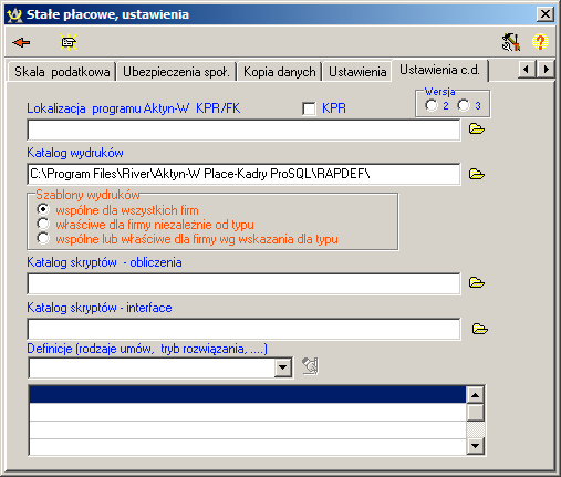KPR w zaleŝności od tego czy opcja ta będzie zaznaczona czy nie, lokalizacja poniŝej wskazywać będzie ścieŝkę dostępu do baz programu Aktyn W Fk lub KPR Wersja numer wersji programu KPR Lokalizacja