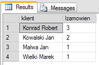 Funkcje agregujące - COUNT + ORDER BY cel zapytania: Jaka jest liczba zamówień danego klienta.