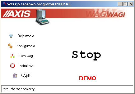 Program INTER RC Serwer Główne okno programu W głównym oknie programu znajdują się następujące przyciski: Rejestracja informacje o