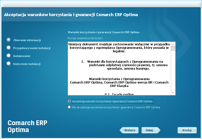 sprzedaży pakietów oprogramowania Comarch ERP Optima oraz Warunki gwarancyjne Comarch ERP