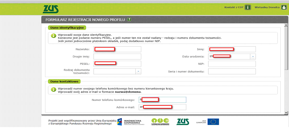 7. Zweryfikować poprawność danych profilu, uzupełnić pola dotyczące telefonu komórkowego