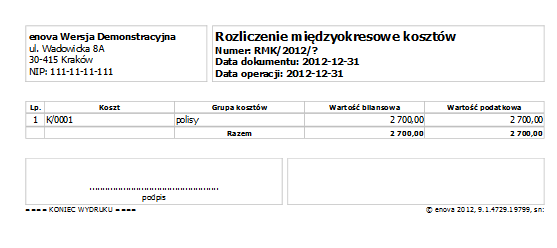 Rys. 248 Dokument RMK Po naliczeniu dokument RMK zatwierdzamy i zapisujemy zmiany.