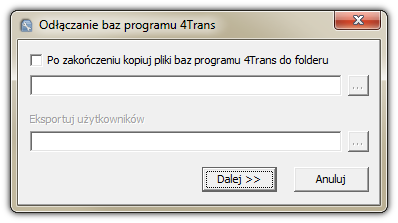 15 3.3.1.3. Odłączenie bazy danych 1. Po udanym zalogowaniu się (podłączeniu) do bazy danych w oknie Manager serwera i bazy danych programu 4Trans (rys.