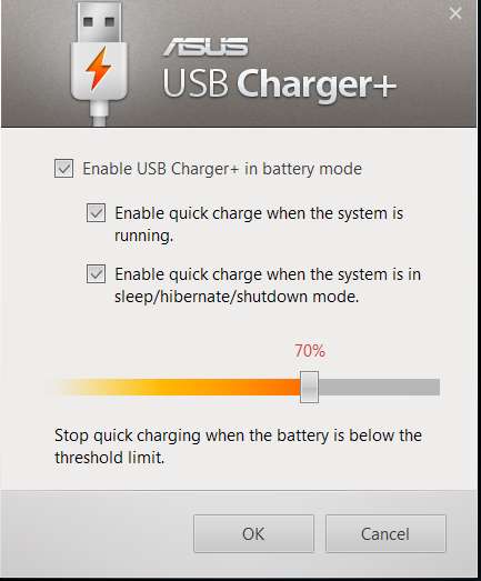 3. Wybierz jedną lub obydwie te opcje ładowania: Enable quick charge when the system is running (Włącz szybkie ładowanie po uruchomieniu systemu) lub Enable quick charge when the system is in