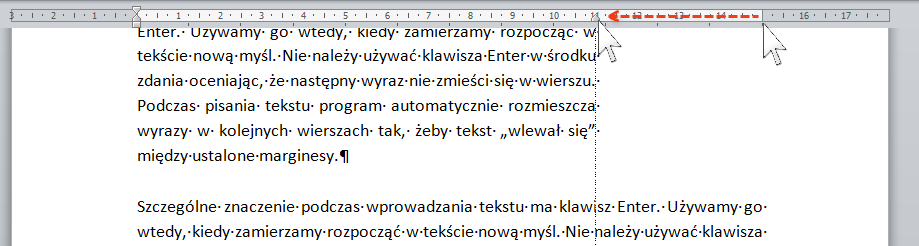 Edytor tekstu Word 99 Kolejny parametr akapitu to Wcięcia. Domyślnie tekst układa się na stronie pomiędzy zadeklarowanymi marginesami.