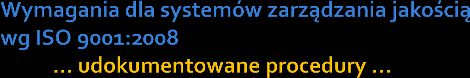 Komentarz do przeglądu p.4 ISO 9001 Udokumentowane procedury wprost (bezwzględnie) wymagane przez ISO 9001:2008 - muszą objąć obszary: Nadzorowanie dokumentacji (4.2.3) Nadzorowanie zapisów (4.2.4) Audity wewnętrzne (8.