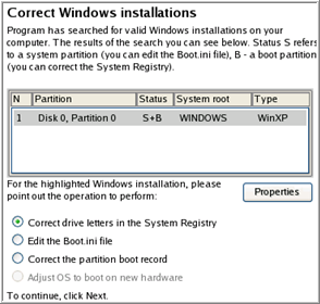 7. Jeśli plik Boot.ini nie zawiera żadnego błędu - wróć do strony Correct Windows Installations, aby skorygować litery dysków w rejestrze systemowym Windows. 8.