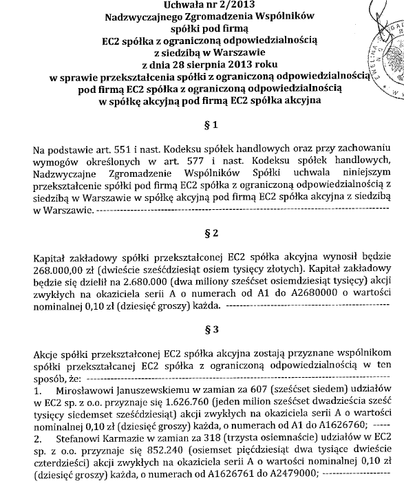 Akcje serii A powstały w wyniku podjęcia uchwały nr 2/2013 Nadzwyczajnego Zgromadzenia Wspólników o przekształceniu spółki z ograniczoną odpowiedzialnością w spółkę akcyjną.