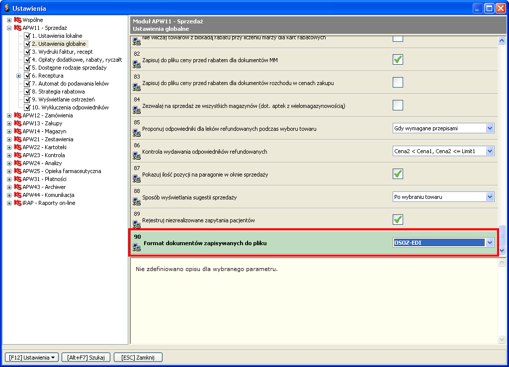 1. Moduł APW11 SPRZEDAŻ W celu rozpoczęcia wystawiania w module APW11 Sprzedaż dokumentów w nowym formacie OSOZ-EDI należy w module APW41 Administrator opcji odpowiedzialnej za format zapisywanych