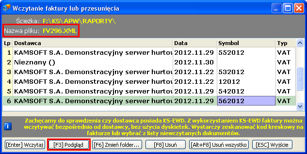 3. Moduł APW13 ZAKUPY W module APW13 Zakupy faktury VAT zakupu, faktury korygujące oraz przesunięcia MM wczytywane będą do programu aptecznego w nowym formacie OSOZ EDI.