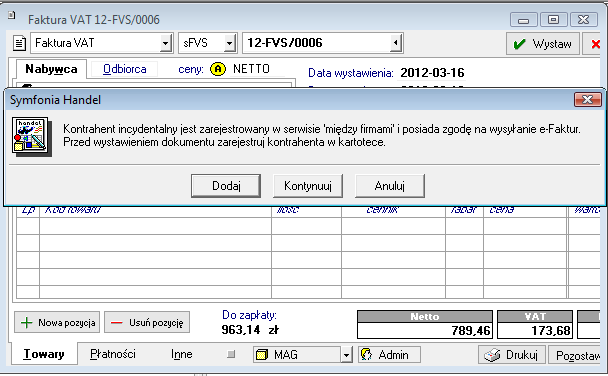 Symfonia Handel 2 / 14 Nowe funkcje w programie Symfonia Handel w wersji 2012.b Zmiany w obsłudze kontrahenta incydentalnego Kontrahent incydentalny a współpraca z serwisem Między Firmami.