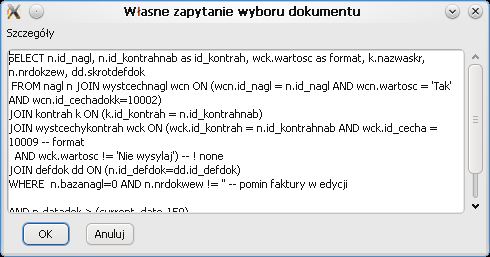 Wybór dokumentów do wysyłki można ograniczyć dodatkowo warunkiem, że podana cecha dokumentu będzie wypełniona (niepusta).