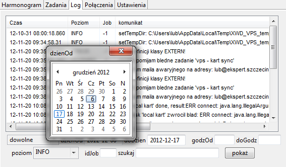 Log Zawiera dziennik z wykonania zadań części serwerowej. Zapisywane są one do bazy XWD.