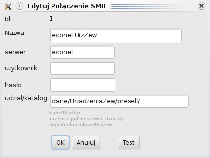 Połączenia do serwera FTP: Wykorzystywane później przy zadaniach FTP. Wypełnia tutaj się również katalog na serwerze zdalnym skąd pobierane/dokąd wysyłane będą pliki.