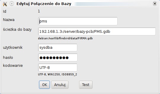 Połączenia do bazy Firebird (Streamsoft Prestiż): Wykorzystywane później przy zadaniach SELECT2CSV.