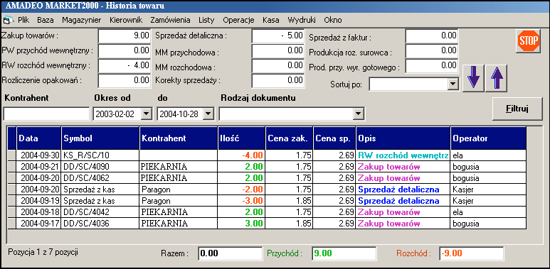 Wejście do kartoteki z listy - jeŝeli na liście zobaczymy nazwę towaru, do którego chcemy zobaczyć kartotekę klikamy na niej dwa razy myszą lub raz myszą (tak aby rekord z tym towarem został