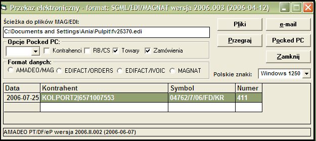 MAG/EDI, następnie klikamy przycisk Przegraj.