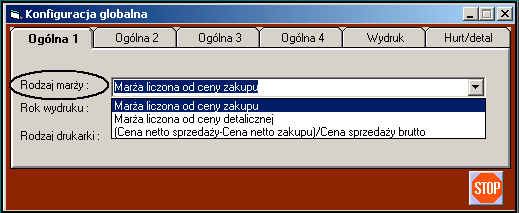 Rys 19 4.11.1 MarŜowanie produktów Nadawanie cen na przyjęte towary, jest jednym z waŝniejszych zadań Kierownika. Techniczny sposób liczenia marŝy ustawiamy w menu: Plik/ Administrator/ Konfiguracja.