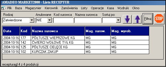 automatycznie przenosimy się do formularza (rys 4), w którym uzupełniamy pole Ilość lub %, wpisujemy tutaj: w przypadku receptury ilościowej wpisujemy rzeczywiste ilości uzyskane podczas produkcji w