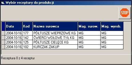 7.3.1.1 Wybranie symbolu dokumentu oraz receptury Pracę z nowym dokumentem zaczynamy od wybrania symbolu rejestru.