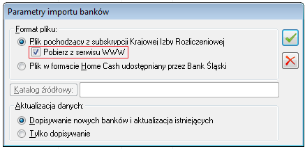 Rysunek 30 Parametry importu banków 10.2. Modyfikacja formatu Swift MT940 Zmodyfikowano predefiniowany format importu wyciągów bankowych Swift MT940.