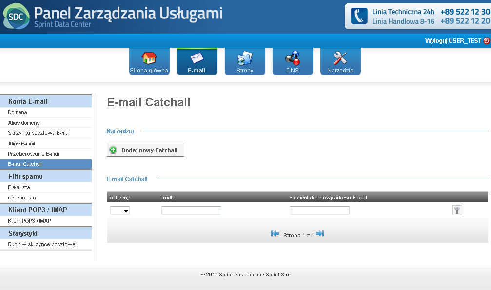 E-mail Catchall Pozycja E-mail Catchall (z ang. przechwyć wszystko) umożliwia przechwytywanie wiadomości wysłanych na nieistniejący adres w danej domenie i wysłanie ich na wskazany adres e-mail.