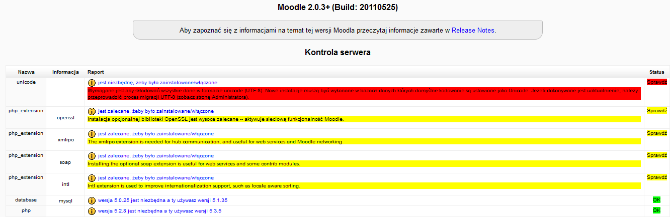 Rys. 24 Kontrola serwera Test na rysunku 24 wskazuje, że