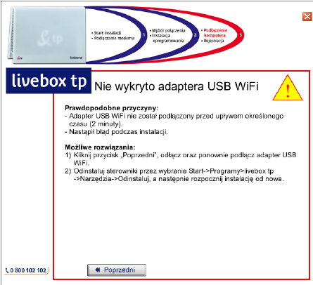 po àczenie bezprzewodowe za poêrednictwem USB WiFi 3 JeÊli na ekranie wyêwietli si komunikat o b