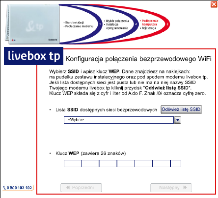 po àczenie bezprzewodowe za poêrednictwem USB WiFi 5 6 Z listy SSID wybierz nazw Twojego urzàdzenia livebox tp. Zwróç uwag, czy wybrana nazwa jest poprawna.