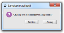 Zawsze, dla wersji Derby, wyświetlne będzie zapytanie jak na rysunku 83. Rysunek 83. Kmunikat wyświetlany przy zamykaniu aplikacji pracującej w wersji jednstanwiskwej (derby).