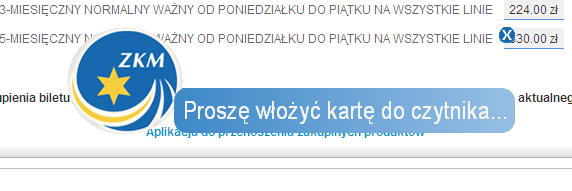 Po dokonaniu zamówienia jednego z dostępnych biletów oraz zaksięgowaniu przez system odpowiedniej opłaty na stronie głównej portalu pojawia się link Aplikacja do przenoszenia zakupionych produktów