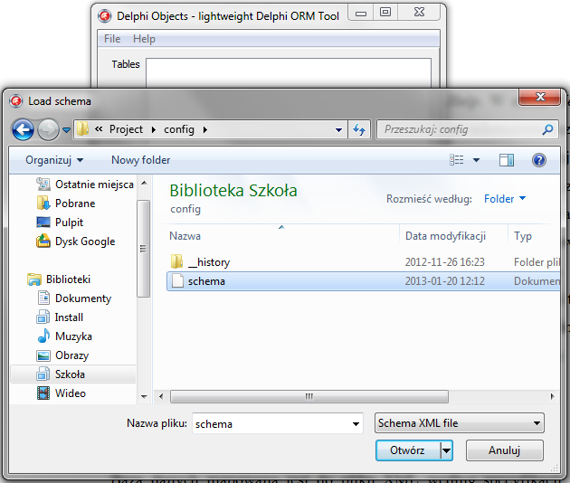 menu File znajduje się pozycja Load, po której wybraniu pojawia się okno dialogowe do wskazania pliku XML ze schematem bazy danych (rysunek 4).