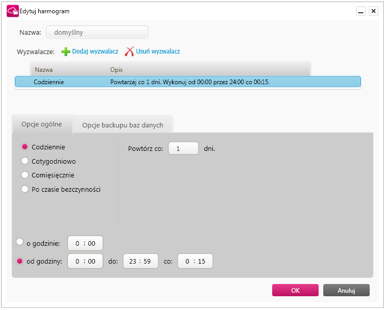 3.4. HARMONOGRAMY BACKUPU Użytkownik w łatwy sposób może ustalić kiedy i w jakich godzinach pliki mają być synchronizowane.
