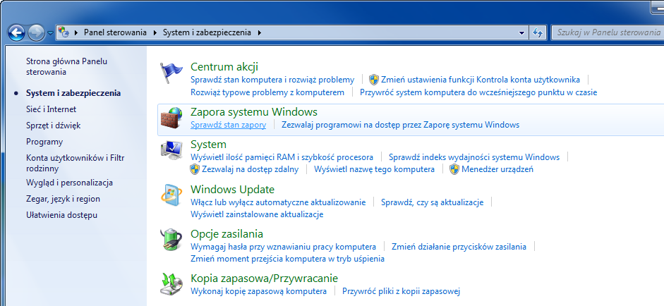 Podstawowa obsługa Konfiguracja zapory systemu Windows (w systemie Windows 7) Wprowadź ustawienia udostępniania plików i drukarek, a następnie ustaw port używany podczas transmisji SMB.