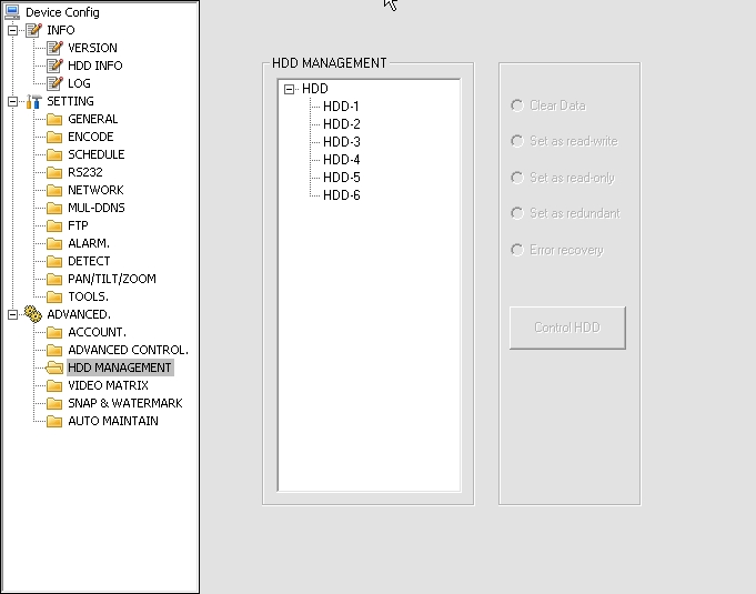 HDD MANAGMENT (zarządzanie dyskami) W tej zakładce konfiguruje się dyski podłączone w rejestratorze ich funkcje oraz przeznaczenie. Można również usunąć zapis z dysku zaznaczając opcję clear data.