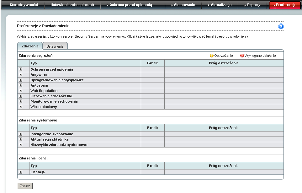 Trend Micro Worry-Free Business Security 6.0 Podręcznik administratora RYSUNEK 8-1. Ekran Powiadomienia zdarzenia Aby skonfigurować zdarzenia wymagające powiadamiania: 1.