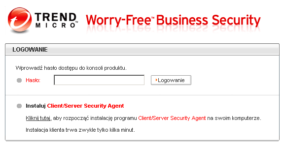 Trend Micro Worry-Free Business Security 6.0 Podręcznik administratora 2. W przeglądarce wyświetlony zostanie ekran logowania do programu Trend Micro Worry-Free Business Security. RYSUNEK 2-1.