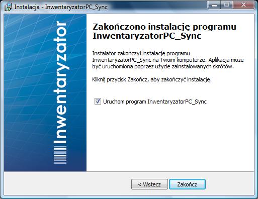 1.1.9 Okno informujące o końcu instalacji aplikacji InwentaryzatorPC_Sync (rys. 9). Rys. 9 1.