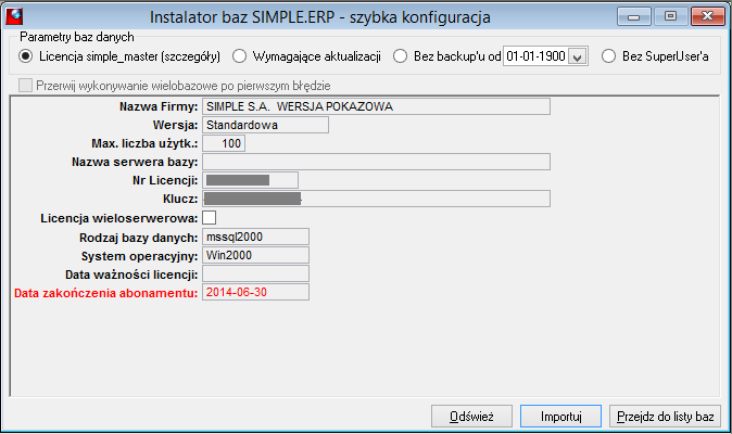 Dodatkowo na serwerze mogą występować bazy Simple-System. Ewentualne informacje o integracji baz firm SIMPLE.ERP z nimi są zapisane w bazie simple_master. Każda z baz SIMPLE.