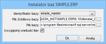 2.2.1. Instalacja bazy simple_master Baza simple_master zawiera informacje o wszystkich bazach SIMPLE.ERP, dlatego koniecznym jest instalowanie jej w pierwszej kolejności.