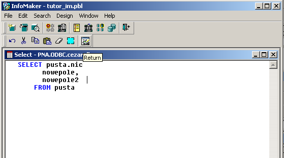 dodać nowe kolumny i wrócić do design przez Return 6.1.2. Połączenie ODBC Aby wykonywać raporty w programie InfoMaker należy najpierw stworzyć połączenie ODBC do bazy danych.