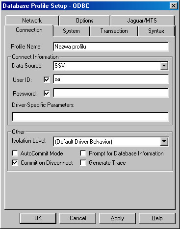 6.1.3. Profile połączenia InfoMaker Po uruchomieniu InfoMakera należy uruchomić ikonę przedstawiającą cztery beczułki. Pojawi się okno z Database profiles.