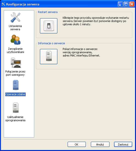9. Operacje zdalne Ta opcja panelu administracyjnego służy do restartowania serwera sterowania SGM-5 i do