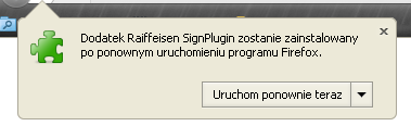 W przypadku kiedy pojawi się następujący komunikat klikamy Zezwól Następnie pojawi się okno do instalacji dodatku Raiffesien