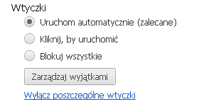 Po wyświetleniu się dodatkowych pozycji w opcjach Wtyczki należy wejść w link Wyłącz poszczególne wtyczki Na liście z wtyczkami znajduje