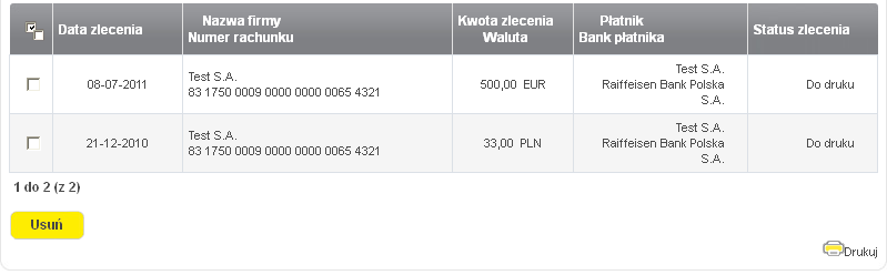 14.5.4 Przegląd zleceń Formularz ten pozwala na przeglądanie listy zleceń inkas eksportowych wprowadzonych przez Użytkowników.