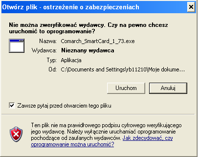 Po uruchomieniu pliku instalacyjnego Comarch SmartCard na ekranie monitora pojawi się